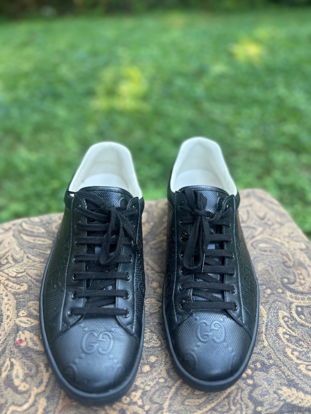 Gucci Black Leather Lace-Up Men's Sneakers